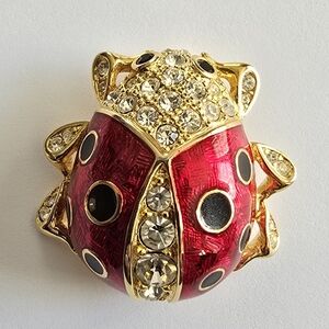 Vintage ladybug brooch insect lady bird bug beetle ladybird red gold black pin